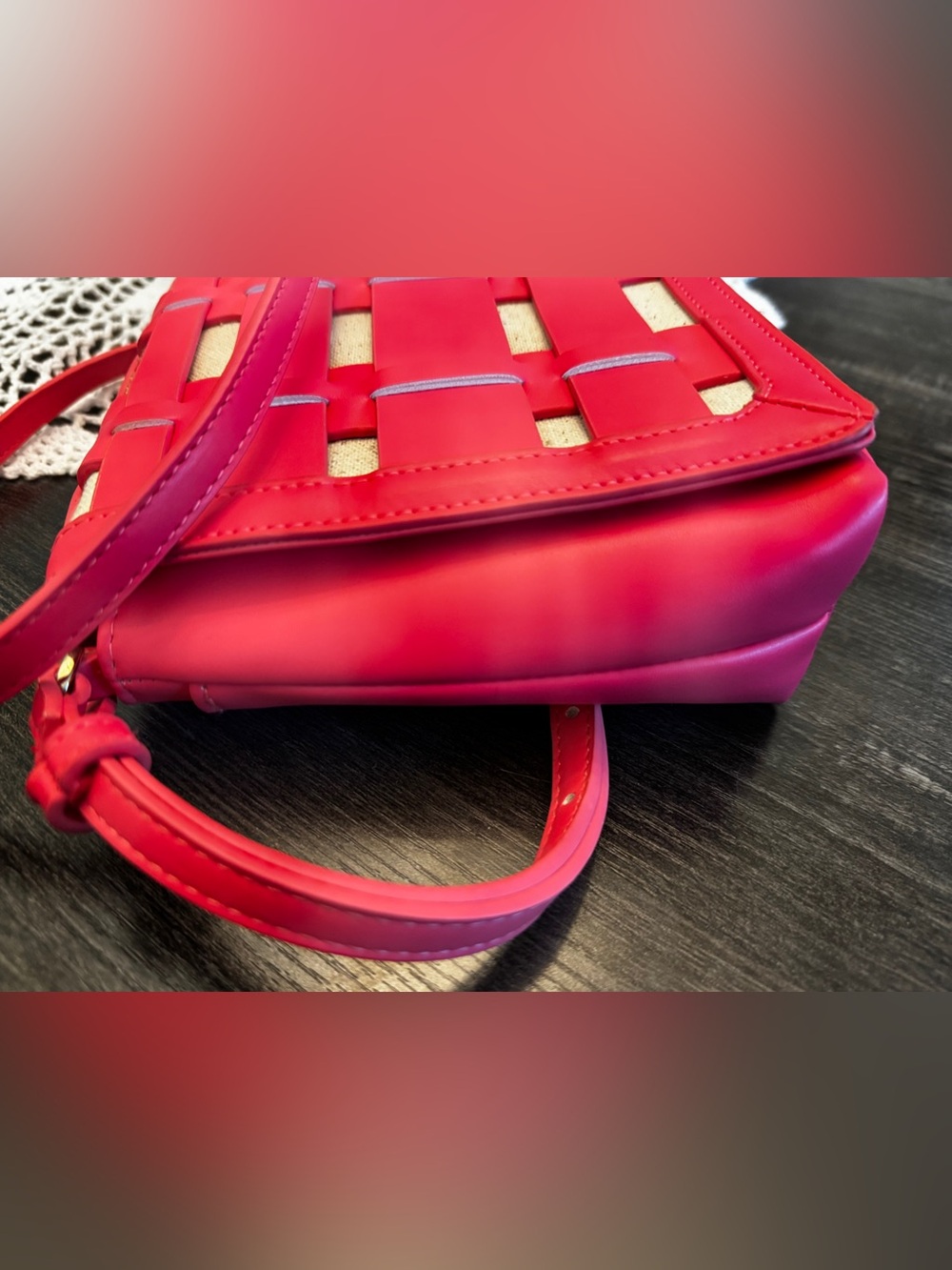 A New Day Pink Woven Basket Weave Crossbody Top Handle Bag - Picture 10 of 14